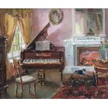 Nina Reinoldovna Elikoeva (1961- ) Russian. "Interior with Piano", Oil on Canvas, Signed in