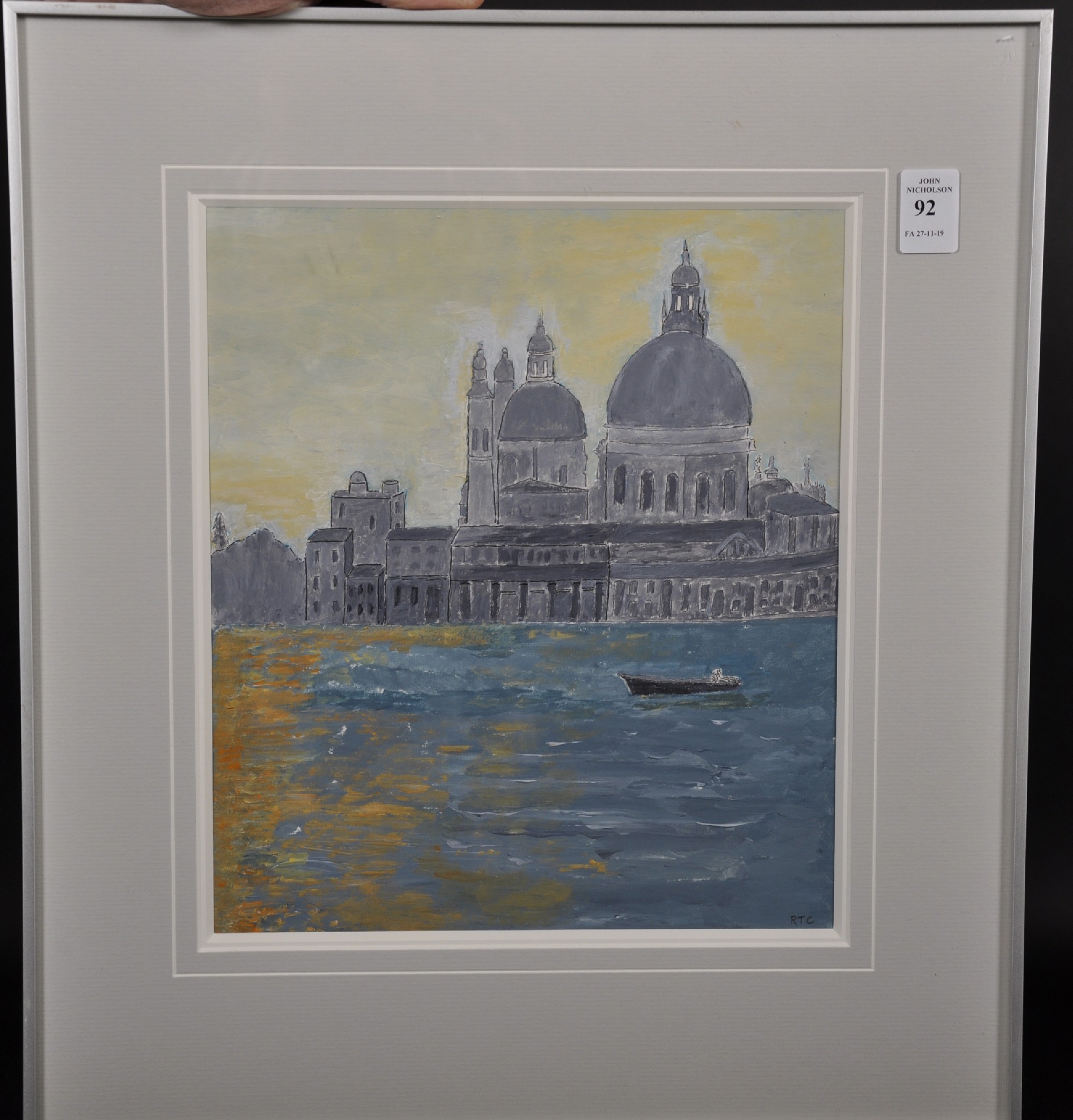 Robert Turrall Clarke (20th Century) British. "Salute at Dusk (Venice)", with a Boat in the - Image 2 of 5