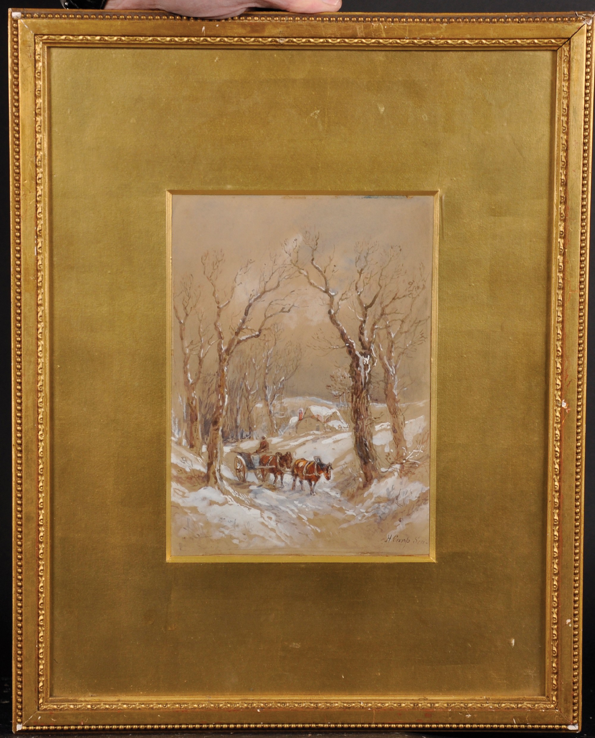 Henry Earp (1831-1914) British. A Snow-Covered Landscape, with Horses and a Cart, Watercolour, - Image 3 of 7