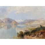 James Baker Pyne (1800-1870) British. 'Korcula on the Adriatic', with Figures in the foreground, Oil