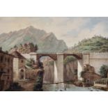 19th Century European School. "Bridge of Crevola (Crevoladossola)", Watercolour, Inscribed on the