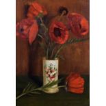 P... H... Young (19-20th Century) British. A Still Life of Poppies in a China Pot, Oil on Artist's