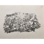 20th Century Eastern European School. Men on Horseback with Spears, Attacking a Camp, Lithograph,