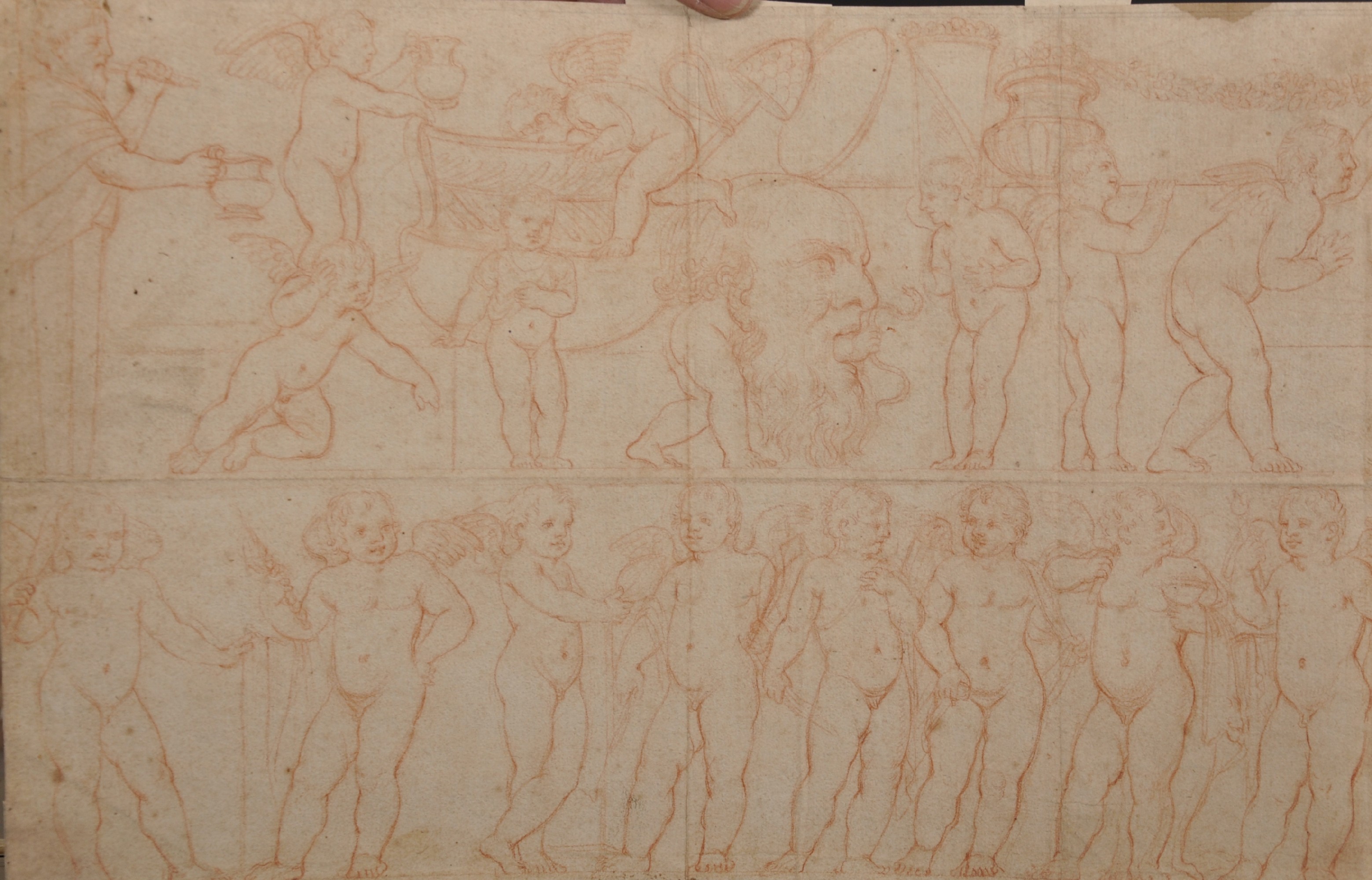 18th Century Italian School. A Study of Cherubs, Red Chalk, Unframed, 10.5" x 16.25".