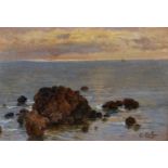 O... Costa (19th Century) Italian. A Rocky Coastal Scene, Oil on Panel, Signed, 5.25" x 7.5".