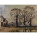 Bernhard Sickert (1862-1932) British/German. A Riverside Inn, Oil on Canvas, Signed and Dated