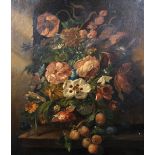 A...Peilier (19th Century) Dutch. "Flowers in a Niche", a Still Life of Flowers in a Glass Vase, and