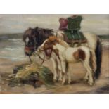 Miss S... Ross (19th - 20th Century) British. "The Dinner Hour", Study of a Donkey and Pony on a