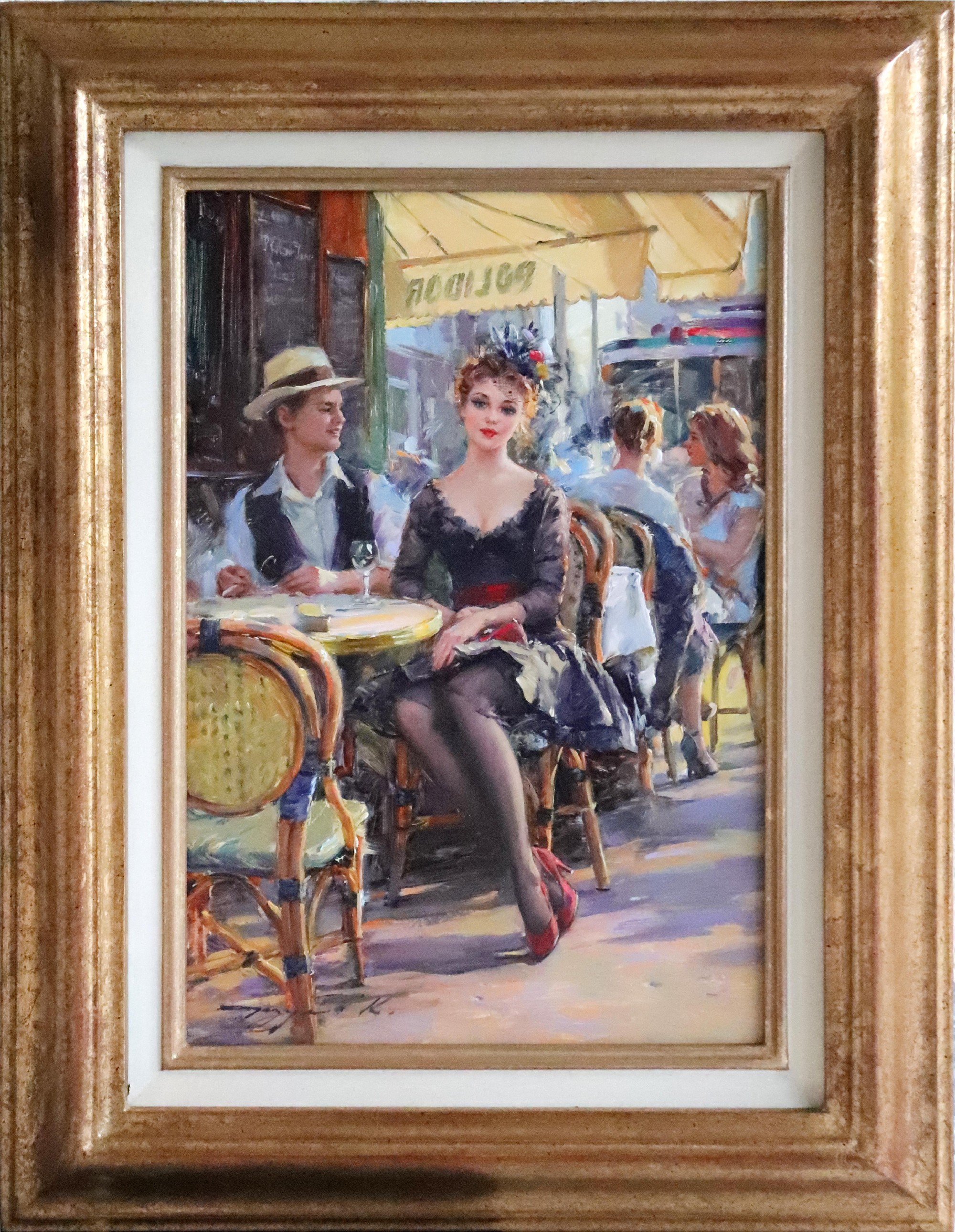 Konstantin Razumov (1974- ) Russian. "Happy Hour", a Young Couple sitting in a Parisian Caf, Oil - Image 2 of 4