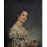 Late 19th Century English School. A Bust Portrait of a Young Lady, wearing a White Dress with a Blue