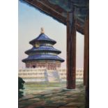 Katharine Jowett (1890-c.1965) British. "Temple of Heaven, Peking", Woodcut in Colours, Signed and