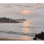 Roger de la Corbiere (1893-1974) French. "Rotheneuf, Bretagne", a Beach Scene at Dusk, Oil on