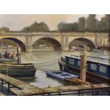 David Griffin (20th - 21st Century) British. "Kingston Bridge", Oil on Canvas, Signed, and Inscribed