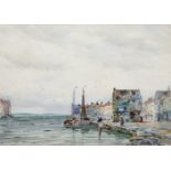 John Hamilton Glass (act.1890-1925) British. "A Grey Day", a Continental Harbour Scene, Watercolour,