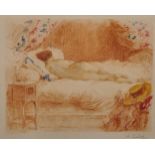 Antoine Calbet (1860-1944) French. 'Reclining Nude', Lithograph, Signed in Pencil, 9.75" x 12.5".