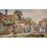 A... Macdonald (19th - 20th Century) British. A Cottage Scene, with Figures and Chickens in the