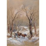 Henry Earp (1831-1914) British. A Snow-Covered Landscape, with Horses and a Cart, Watercolour,