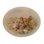 James Hardy (1832-1889) British. Two Young Girls feeding Ducks, Watercolour, Signed and Dated