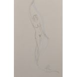 20th Century French School. Study of a Naked Lady with Ribbon, Crayon, Indistinctly Signed with