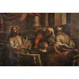18th Century Italian School. Christ Breaking the Bread, Oil on Canvas, Unframed, 18.5" x 25.5".