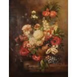 S... Park (20th Century) Continental. Still Life of Flowers in an Urn, Oil on Canvas, 40" x 30".