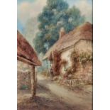 Louis Mortimer (19th - 20th Century) British. A Girl Standing by a Thatched Cottage, Watercolour,