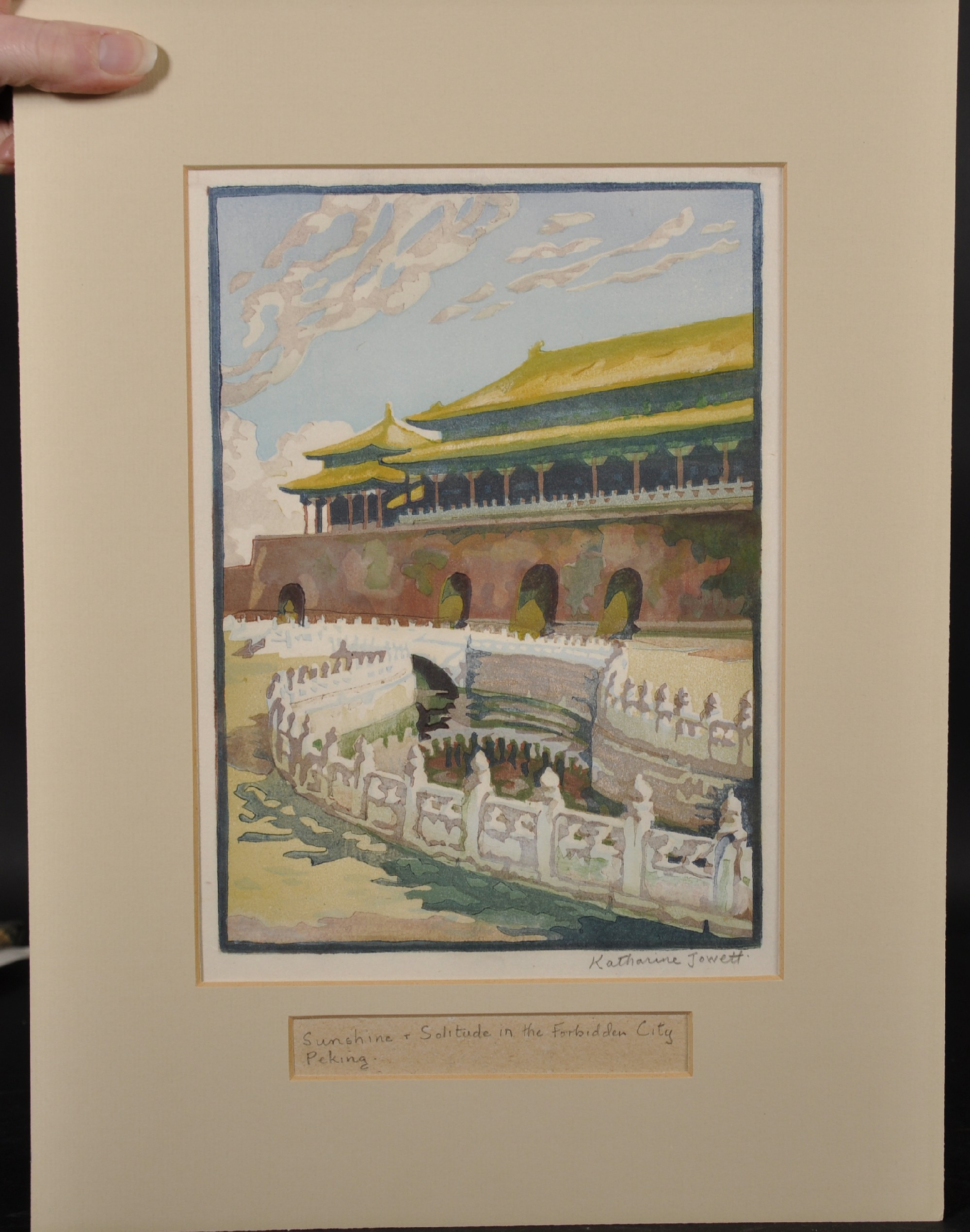 Katharine Jowett (1890-c.1965) British. "Sunshine & Solitude in the Forbidden City, Peking", Woodcut - Image 2 of 3