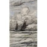 Hendrik Willem Mesdag (1831-1915) Dutch. A Seascape with Sailing Boats in Choppy Waters, Charcoal,