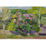 Mikhail Aleksandrovich Kokine (1921-2009) Russian. Spring Blossom over a Garden Wall, Oil on