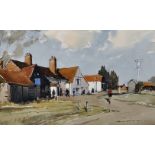 Edward Wesson (1910-1983) British. "View of the Blacksmiths Arms, Adversane, Sussex", with Figures