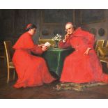 Charles Baptiste Schreiber (1845-1903) French. Cardinals in an Interior, Oil on Canvas, Signed, 15.