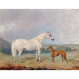 James Cassie (1819-1879) British. A White Pony and a Greyhound in an extensive Landscape, Oil on