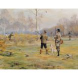 20th Century French School. "The Shooting Party", Oil on Canvas, Inscribed on the reverse, and bears