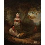 Thomas Hand (1771-1804) British. A Couple Feeding the Chickens, with another Figure in the