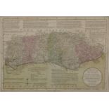 Carington Bowles (1724-1793) British. "New Medium Map of Sussex", Map, 9" x 12.75".