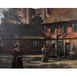 Colin Colahan (1897-1987) Australian. "Figures in a Courtyard, c. 1928", Oil on Canvas, Signed,