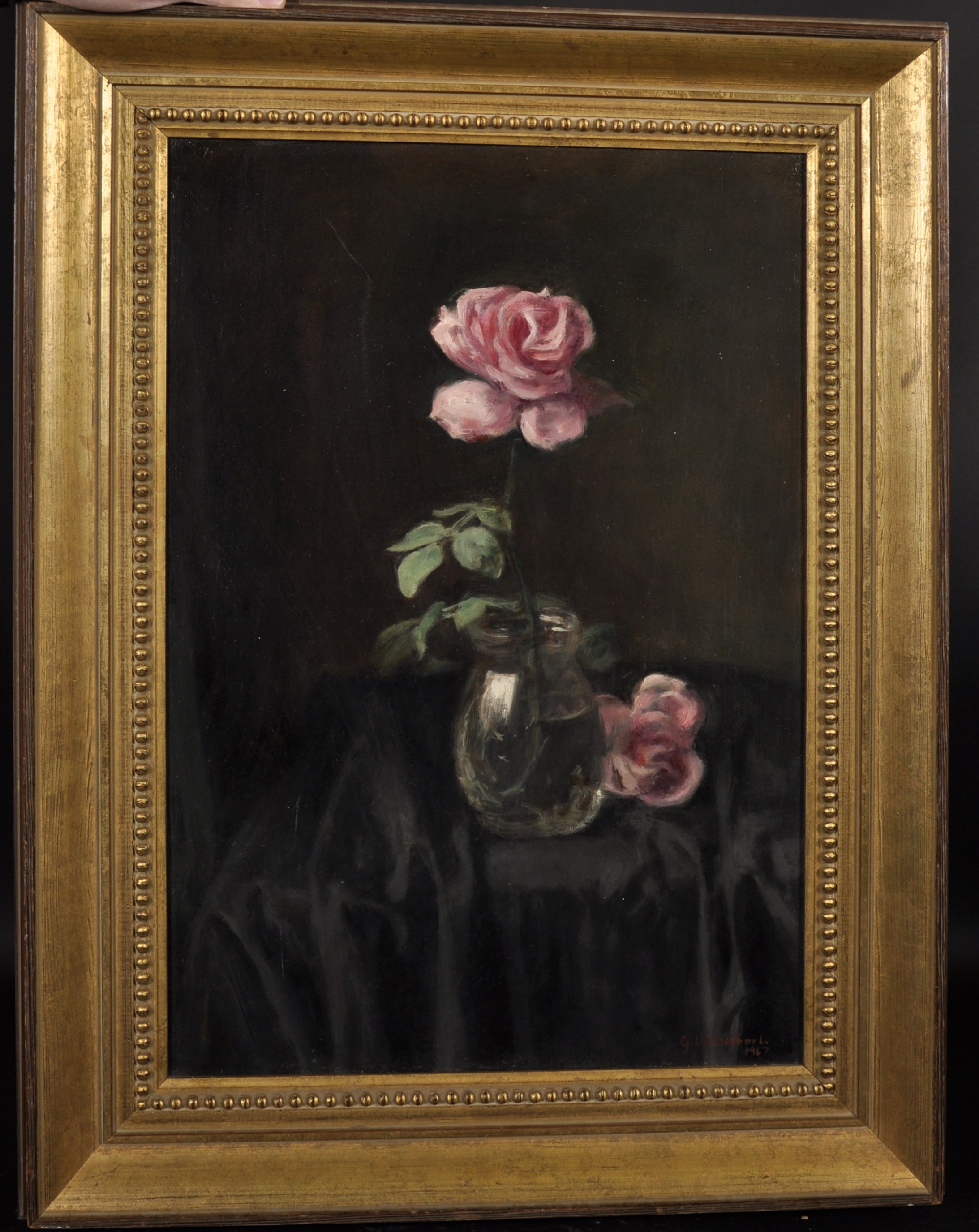 George Weissbort (1928-2013) Belgian/British. Still Life of a Pink Rose in a Glass Vase, Oil on - Image 2 of 4