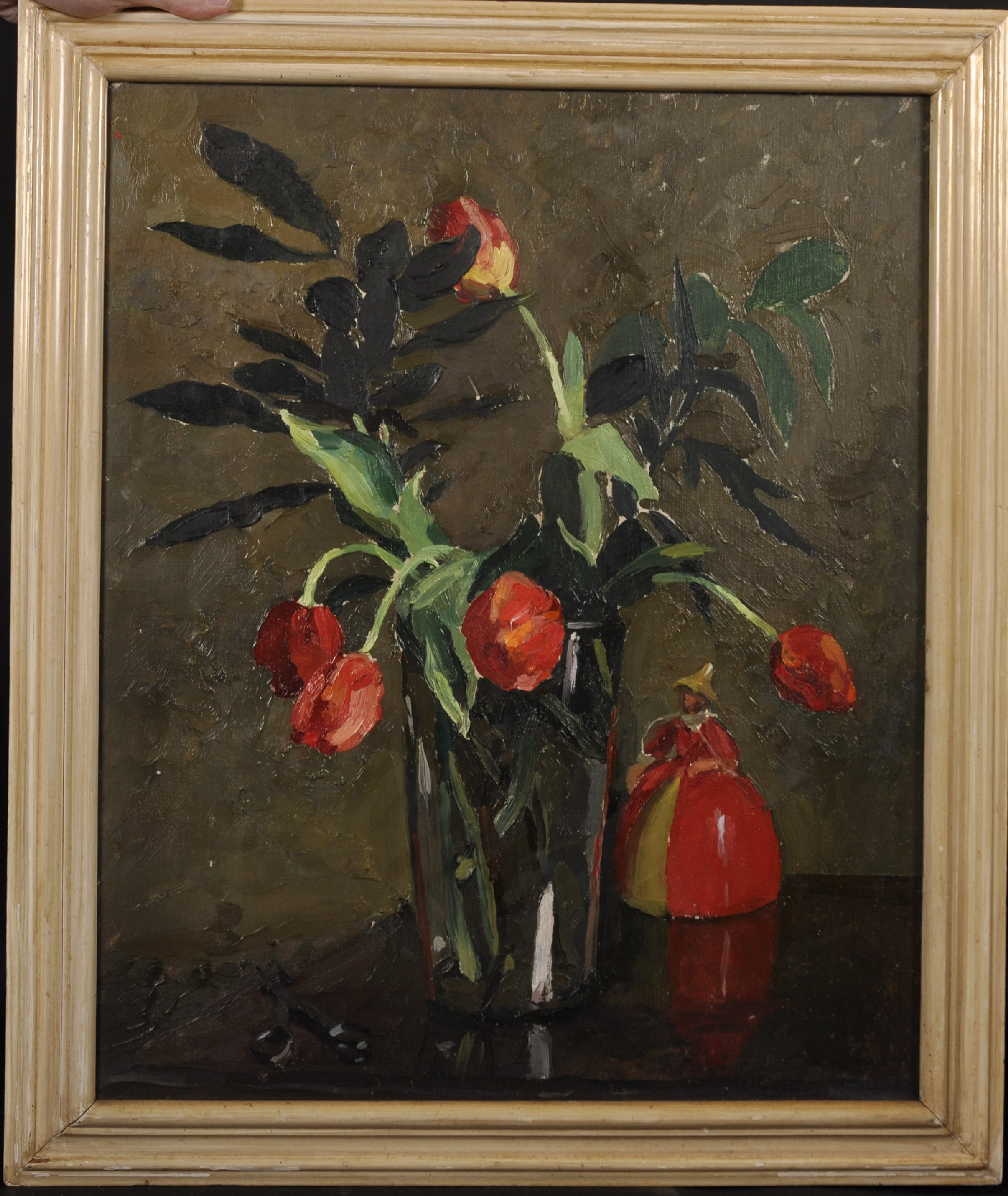 Lady Elizabeth Chalmers (act. 1894-1939) British. Still Life of Tulips in a Glass Vase, with a China - Image 2 of 5