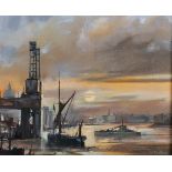 David Griffin (20th - 21st Century) British. "The Old L.E.B. Jetty, Greenwich Reach", Oil on Canvas,