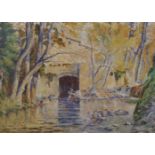 20th Century French School. A River Landscape, with Washerwomen, Pastel, 17" x 23.5".