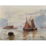 Edwin Henry Eugene Fletcher (1857-1945) British. Boats Moored in the Thames Estuary, Oil on