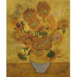 After Vincent Van Gogh (1853-1890) Dutch. 'Sunflowers', Oil on Canvas, Inscribed on a label on the