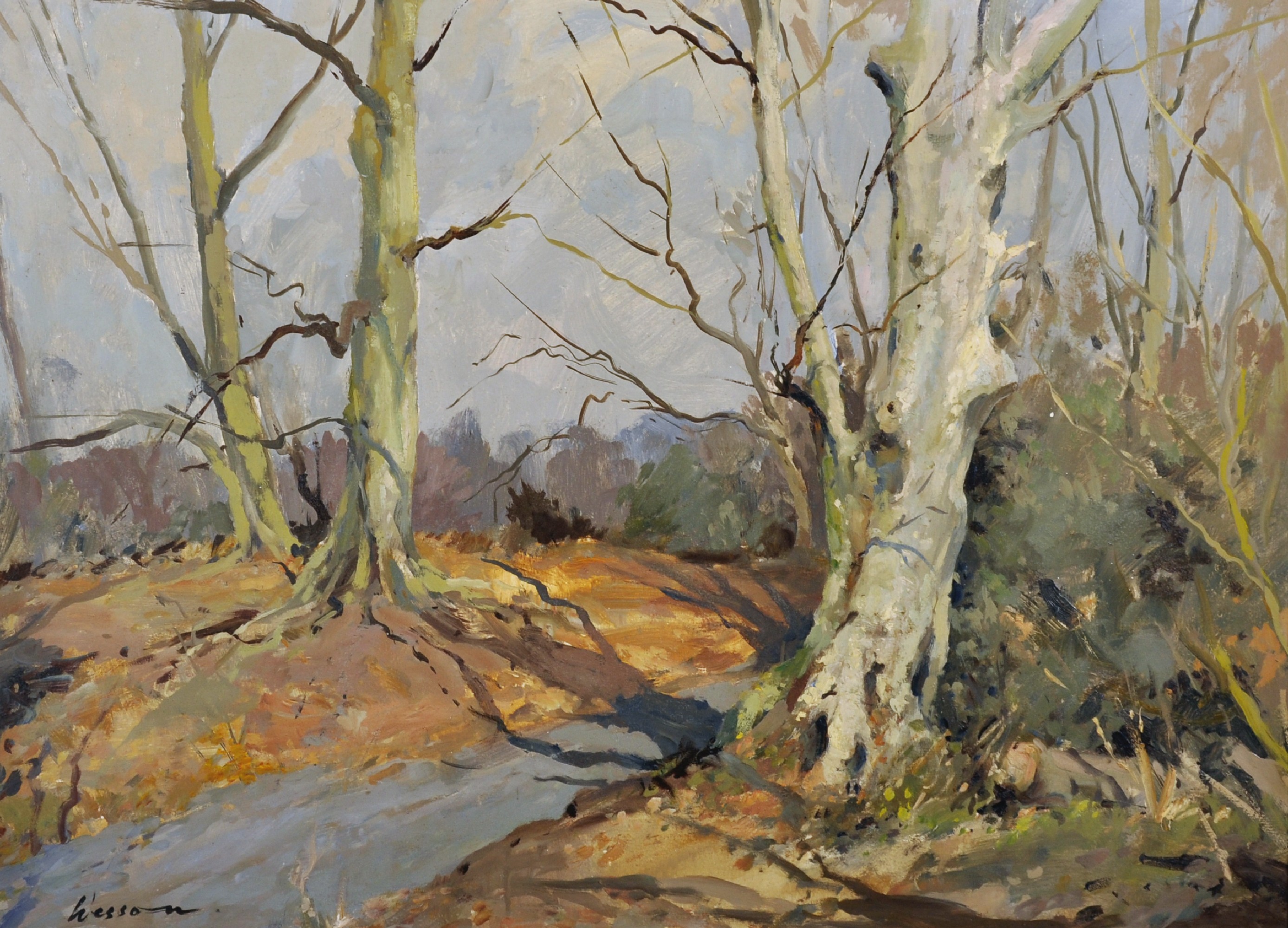 Edward Wesson (1910-1983) British. "Beech Trees, Nr Abinger Hammer", (Surrey), Oil on Board, Signed,