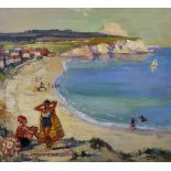 Leonard Richmond (1889-1965) British. 'The Seaside', A Coastal Scene, with Figures on the Beach, Oil