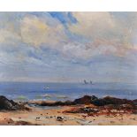 R... M... Patterson (20th Century) British. A Coastal Scene, with Ships in the distance, Oil on
