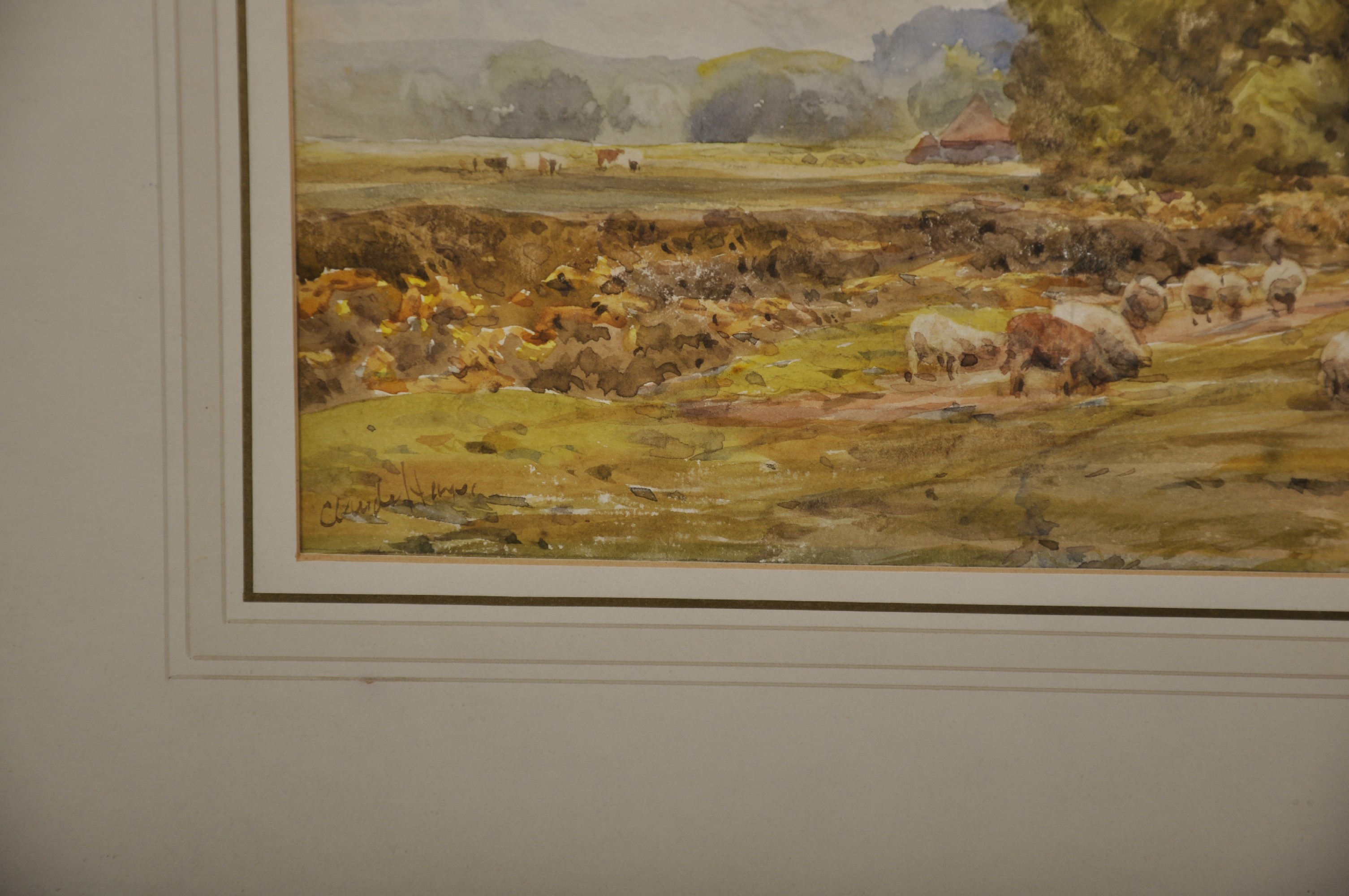 Claude Hayes (1852- 1922) British. 'Shalford' (Surrey), with Sheep grazing in the foreground, - Image 3 of 4