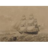 Thomas Goldsworthy Dutton (1819-1891) British. "H.M.S. Albion, 90 Guns", Lithograph, in a