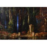 Thomas Edwin Mostyn (1864-1930) British. 'A Lake with Stone Pillars', surrounded by Trees and