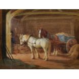 William Evans Linton (1878-c.1956) British. Shire Horses in a Barn Interior, Watercolour, Signed