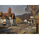 Edward Wesson (1910-1983) British. "Gomshall Mill & Post Office", Oil on Board, Signed and Dated '
